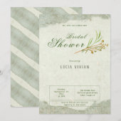 エレガントヴィンテージクリームグリーン素朴ブライダルシャワー 招待状 (正面/裏面)
