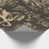 エレガントヴィンテージクリーム茶色ウマ花柄 ラッピングペーパー (角)