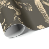 エレガントヴィンテージクリーム茶色ウマ花柄 ラッピングペーパー (ロールコーナー)