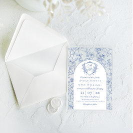 エレガントヴィンテージクレストダスティブルーフローラ結婚ズ アクリル招待状