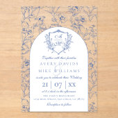 エレガントヴィンテージクレストダスティブルーフローラ結婚ズ アクリル招待状 (正面)