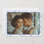 エレガントヴィンテージクレストダスティブルーフローラ結婚ズ セーブザデート (裏面)