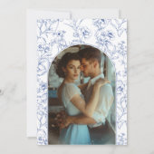 エレガントヴィンテージクレストダスティブルーフローラ結婚ズ セーブザデート (裏面)