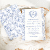 エレガントヴィンテージクレストダスティブルーフローラ結婚ズ 招待状