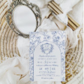 エレガントヴィンテージクレストダスティブルーフローラ結婚ズ 招待状