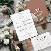 エレガントヴィンテージクレストモノグラム結婚モカ 招待状