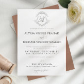 エレガントヴィンテージクレストモノグラム結婚モカ 招待状