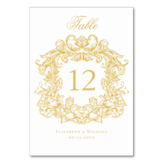 エレガントヴィンテージクレスト金ゴールド結婚ズ テーブルナンバー (正面)