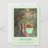 エレガントヴィンテージグリーンとピンクの結婚森 サンキューカード (正面)