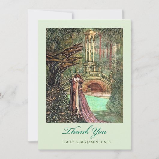 エレガントヴィンテージグリーンとピンクの結婚森 サンキューカード (正面)