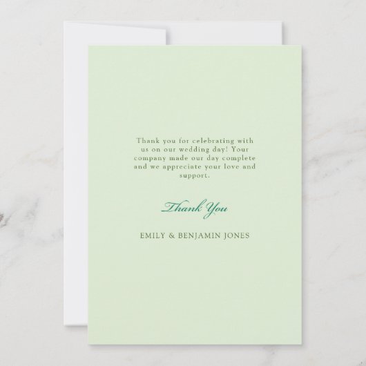 エレガントヴィンテージグリーンとピンクの結婚森 サンキューカード (裏面)