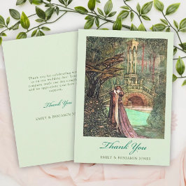 エレガントヴィンテージグリーンとピンクの結婚森 サンキューカード