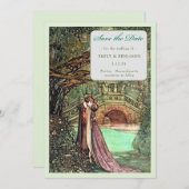 エレガントヴィンテージグリーンとピンクの結婚森 セーブザデート (正面/裏面)