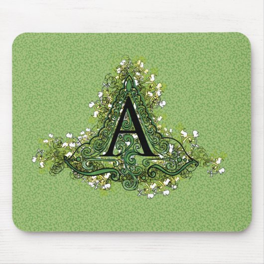 エレガントヴィンテージグリーンフローライニシャルAモノグラム マウスパッド (正面)