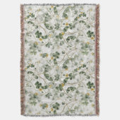 エレガントヴィンテージグリーン金ゴールド植物学イラストレーション スローブランケット (正面縦)