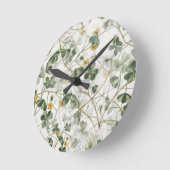 エレガントヴィンテージグリーン金ゴールド植物学イラストレーション ラウンド壁時計 (傾斜)