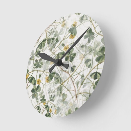 エレガントヴィンテージグリーン金ゴールド植物学イラストレーション ラウンド壁時計 (傾斜)