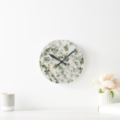 エレガントヴィンテージグリーン金ゴールド植物学イラストレーション ラウンド壁時計 (ホーム)