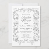 エレガントヴィンテージグレイ白華美ブライダルシャワー 招待状 (正面)