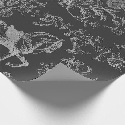 エレガントヴィンテージグレーホース花柄 ラッピングペーパー (角)