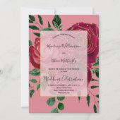 エレガントヴィンテージグレームレッドピンク金ゴールド結婚ズ 招待状 (正面)