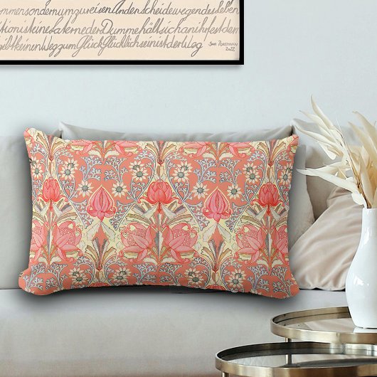 エレガントヴィンテージサンゴ赤い花模様 ランバークッション