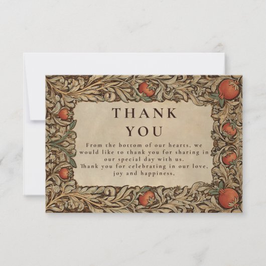 エレガントヴィンテージザクロ結婚ネート サンキューカード (正面)