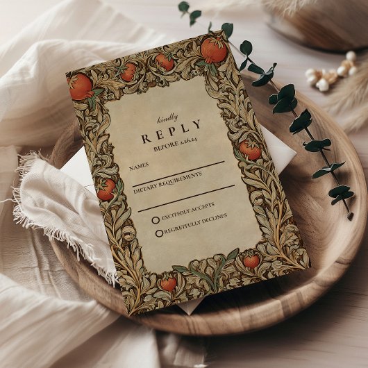 エレガントヴィンテージザクロ結婚ネート 出欠カード