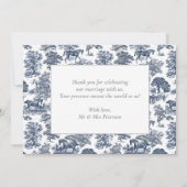 エレガントヴィンテージシックなブルーの馬トイル結婚ズ サンキューカード (裏面)