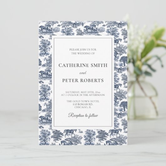 エレガントヴィンテージシックなブルーの馬トイル結婚ズ 招待状 (スタンド正面)