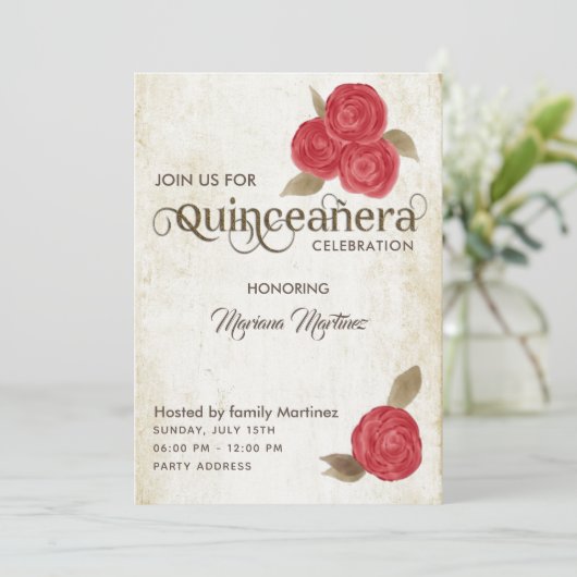 エレガントヴィンテージシックな水の色レッドローゼキンスI 招待状 (スタンド正面)