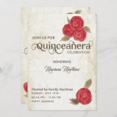 エレガントヴィンテージシックな水の色レッドローゼキンスI 招待状 (正面/裏面)