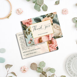 エレガントヴィンテージシック桃ピーニーバラ サンキューカード