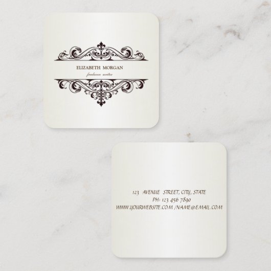 エレガントヴィンテージシンプル、ミニマリスト スクエア名刺 (正面/裏面)