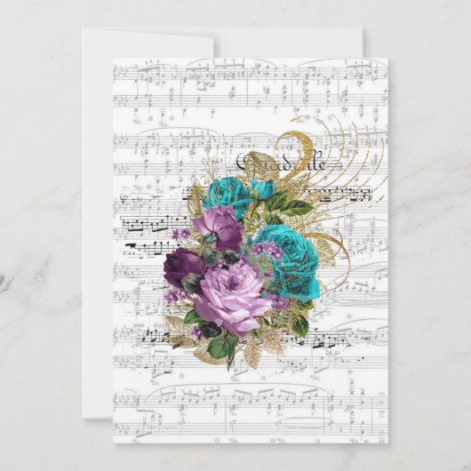 エレガントヴィンテージシート音楽とフローラ結婚の 招待状 (裏面)