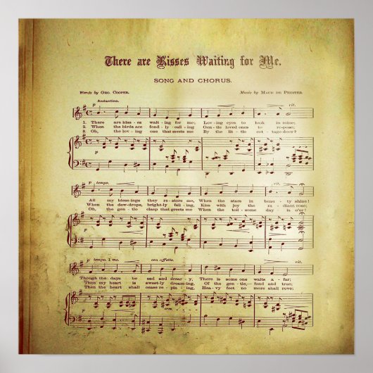 エレガントヴィンテージシート音楽ノート愛の歌 ポスター (正面)