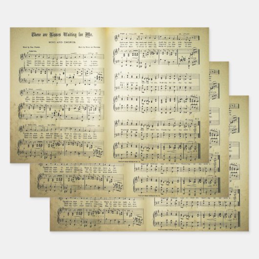 エレガントヴィンテージシート音楽ノート愛の歌 ラッピングペーパーシート (セット)