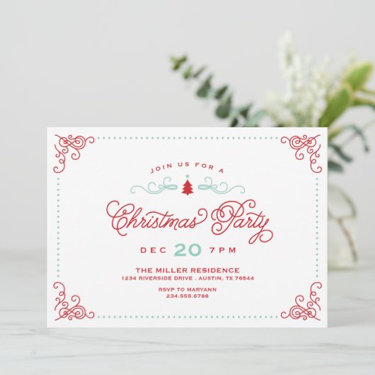 エレガントヴィンテージスクリプトクリスマスパーティー 招待状 (スタンド正面)
