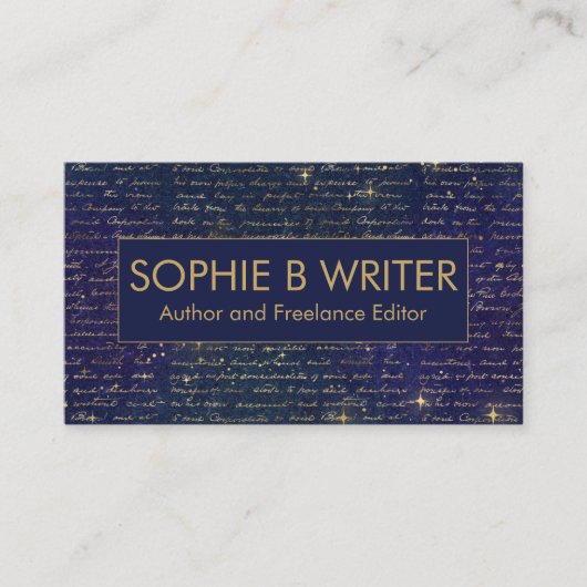 エレガントヴィンテージスクリプトNavy金ゴールドライター作家 名刺 (正面)
