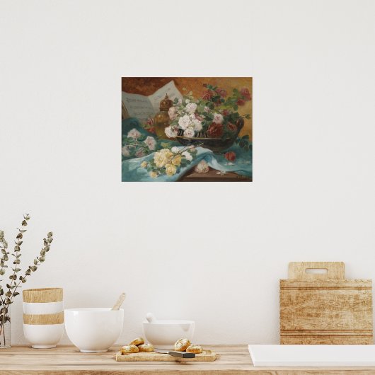 エレガントヴィンテージスチルバラ絵画フローラ ポスター (キッチン)