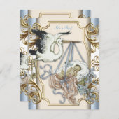 エレガントヴィンテージストーク男の赤ちゃんシャワー 招待状 (正面/裏面)