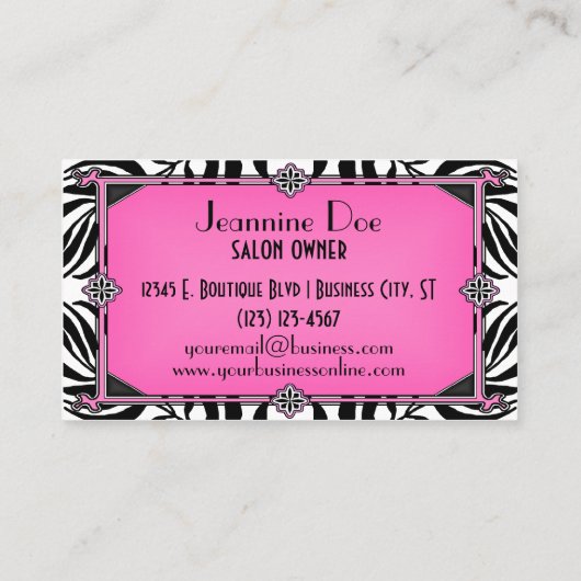 エレガントヴィンテージゼブラアールデコピンクダイヤモンドレース 名刺 (裏面)