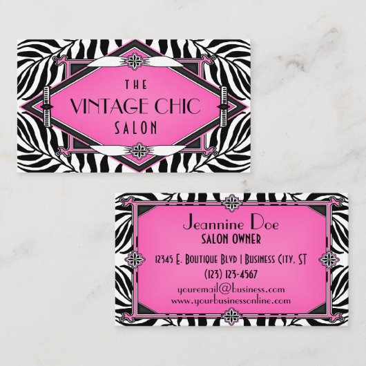 エレガントヴィンテージゼブラアールデコピンクダイヤモンド 名刺 (正面/裏面)