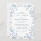 エレガントヴィンテージダスティブルーフローラ結婚ズ 招待状 (正面)