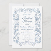 エレガントヴィンテージダスティブルー華美ブライダルシャワー 招待状 (正面)