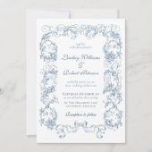 エレガントヴィンテージダスティブルー華美結婚ズ 招待状 (正面)