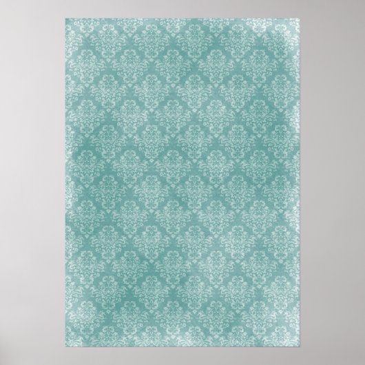 エレガントヴィンテージダマスク模様が白く色あせグランジた ポスター (正面)