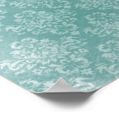 エレガントヴィンテージダマスク模様が白く色あせグランジた ポスター (角)