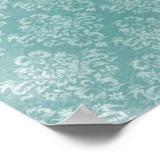 エレガントヴィンテージダマスク模様が白く色あせグランジた ポスター (角)