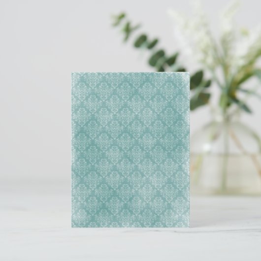 エレガントヴィンテージダマスク模様が白く色あせグランジた ポストカード (スタンド正面)